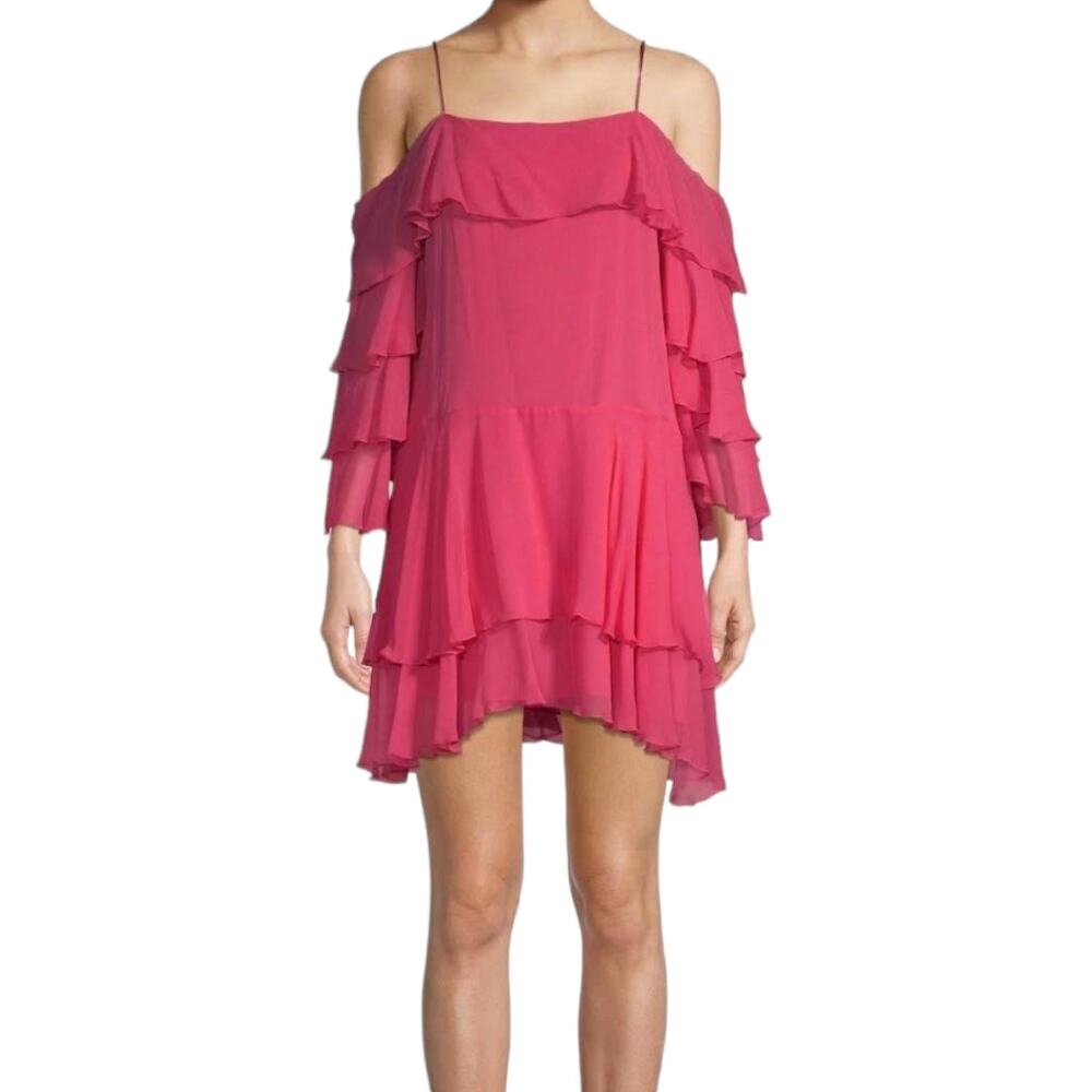 Alice + Olivia Lexis Fuchsia Silk Tiered Ruffle Dress Size 12